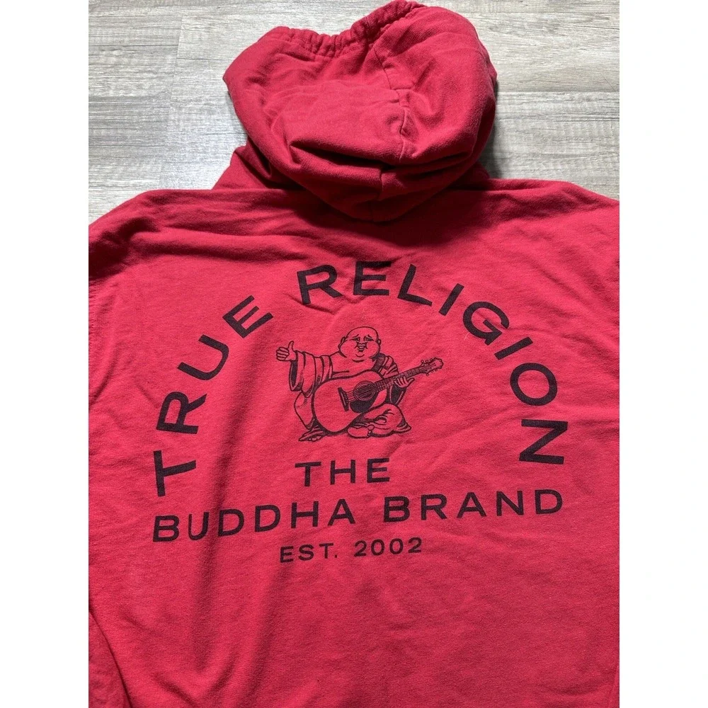 True Religion‎ Mens Size L Long Sleeve Hooded Pullover Shirt Red Lightweight